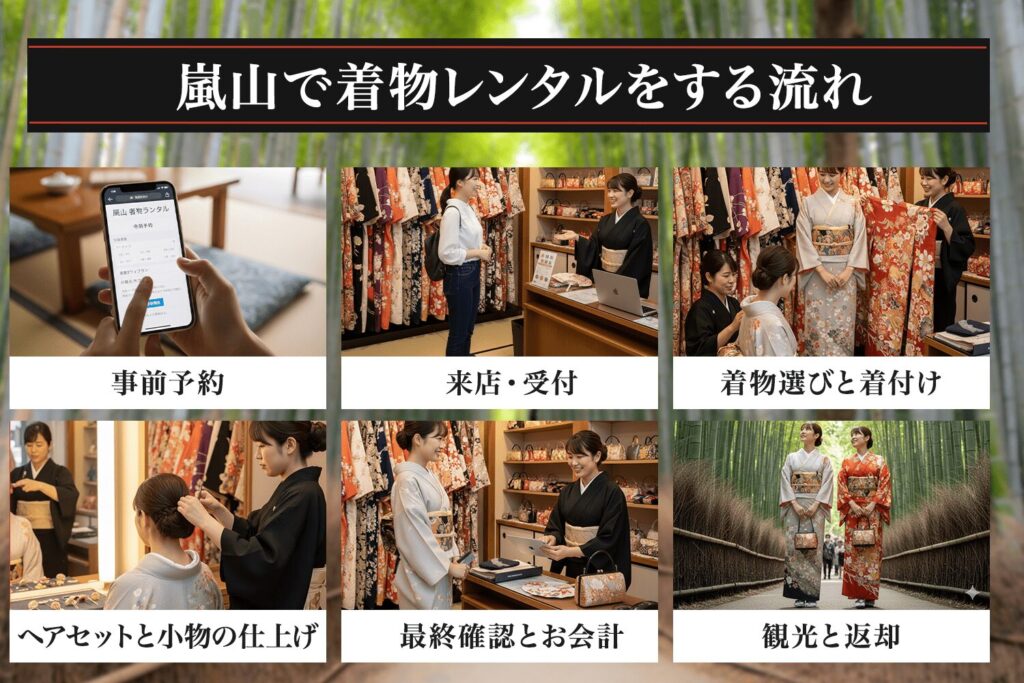嵐山で着物レンタルをする流れ